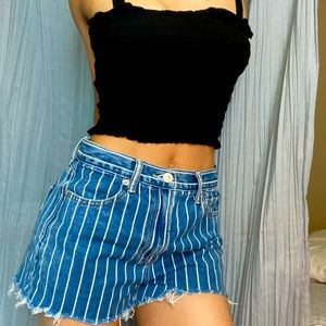 American Eagle Blue and White striped cutoff shorts💙🤍